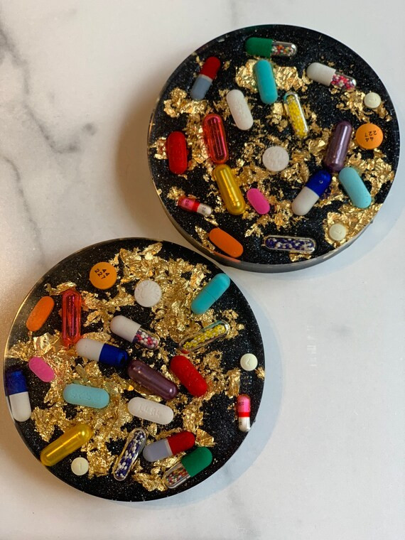 Pill Coaster Black with Gold Flake Set of Two | Etsy (US)