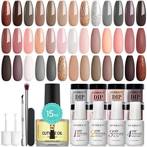 Amazon.com: AZUREBEAUTY Neutral Chocolate 20 Colors Dip Powder Nail Kit Starter and Cuticle Oil 1... | Amazon (US)