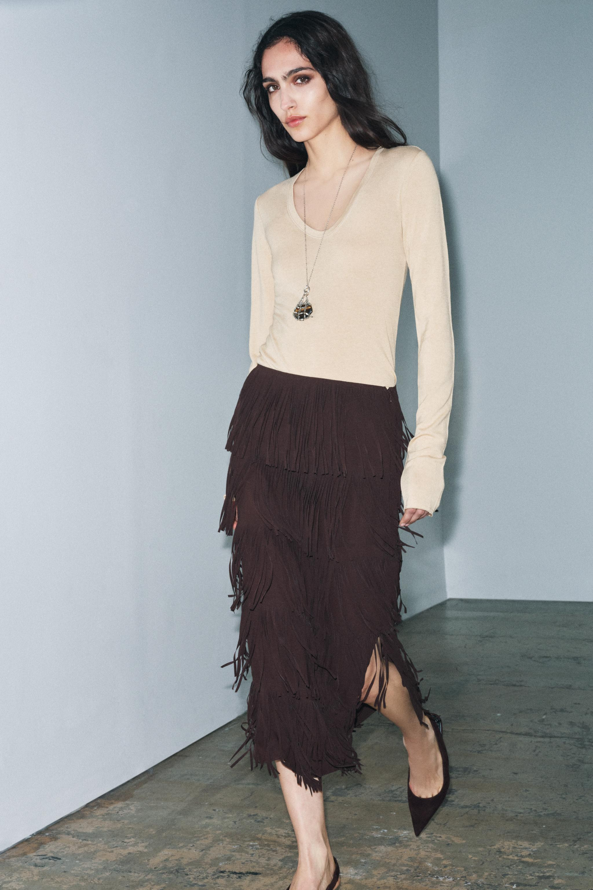 ZW COLLECTION FRINGED PENCIL SKIRT | Zara US