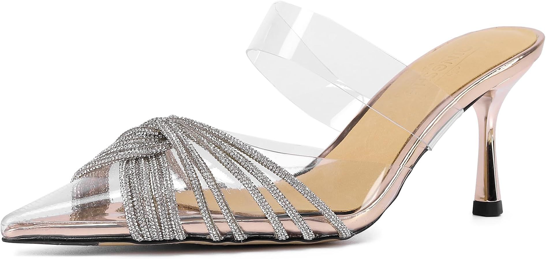 Vertundy Women's Rhinestone Heeled Pumps - Clear PVC Stiletto Heel Slide Sandals Crystal Pointed ... | Amazon (US)
