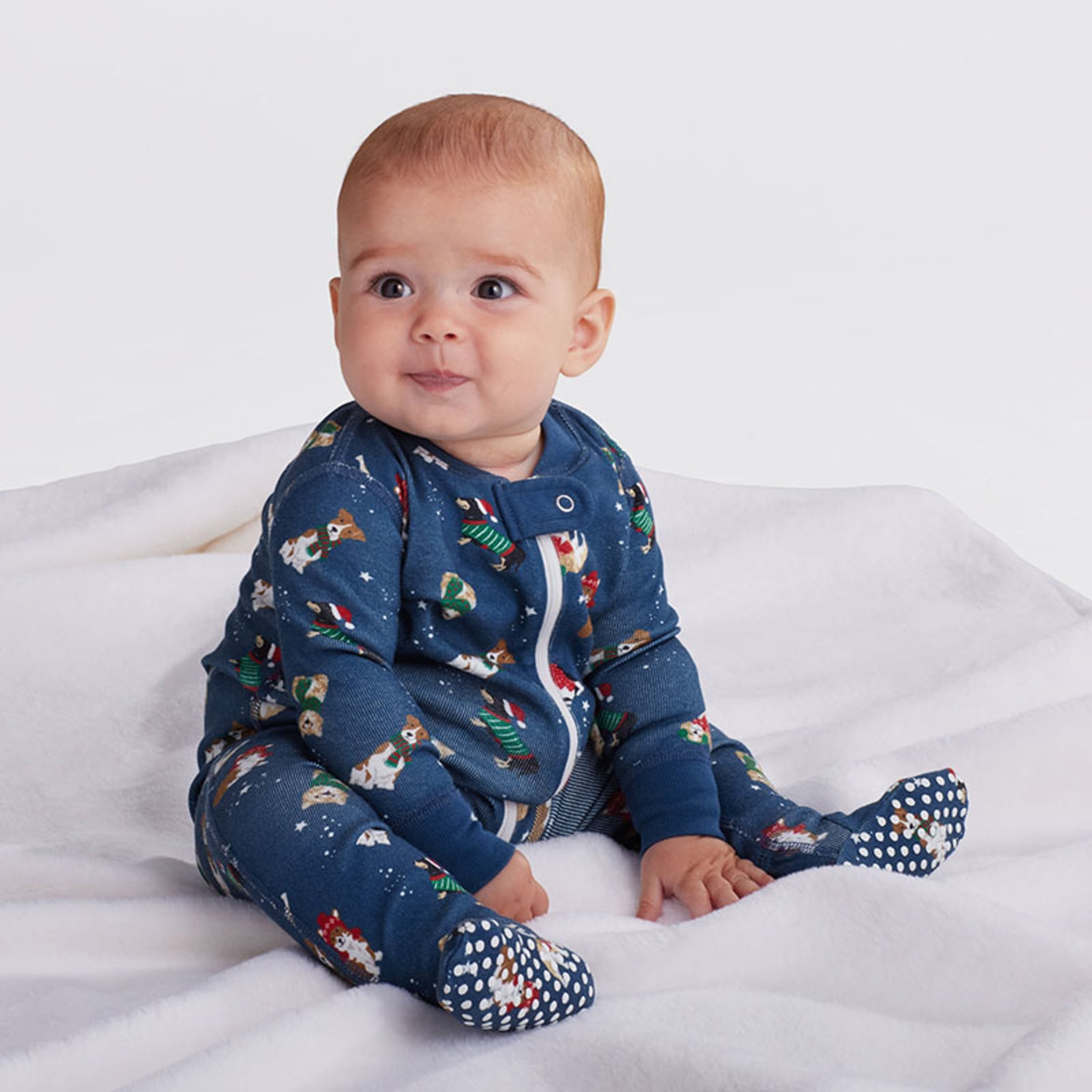Baby Footed Sleeper - Holiday Pups, 6-12 MONTHS | The Company Store