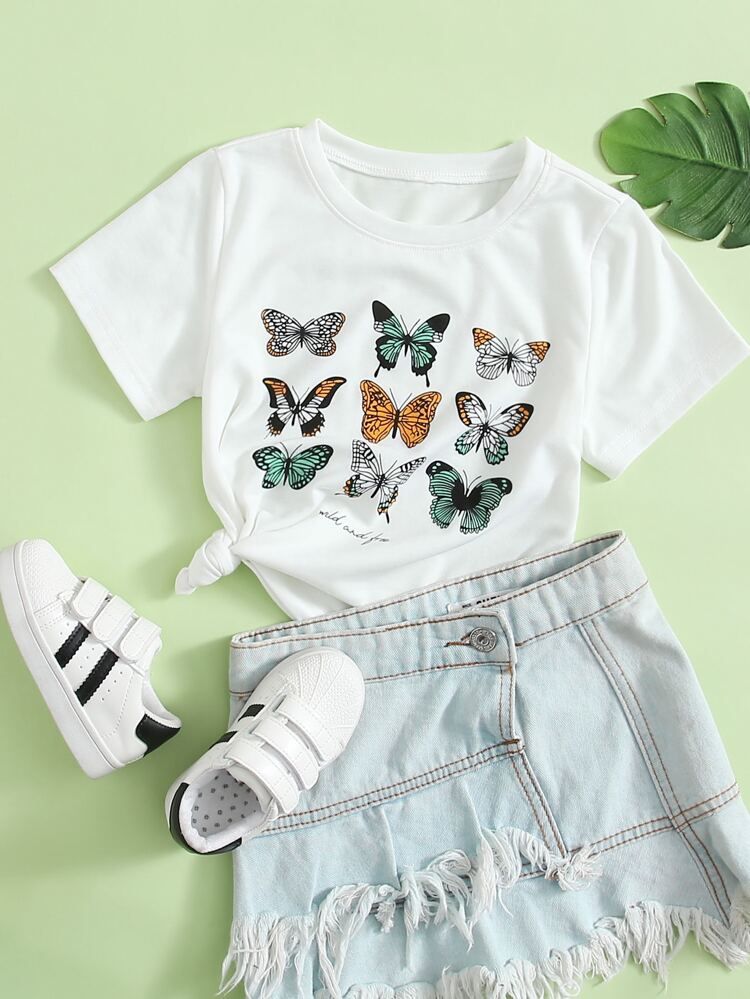 Toddler Girls Butterfly And Letter Graphic Tee | SHEIN