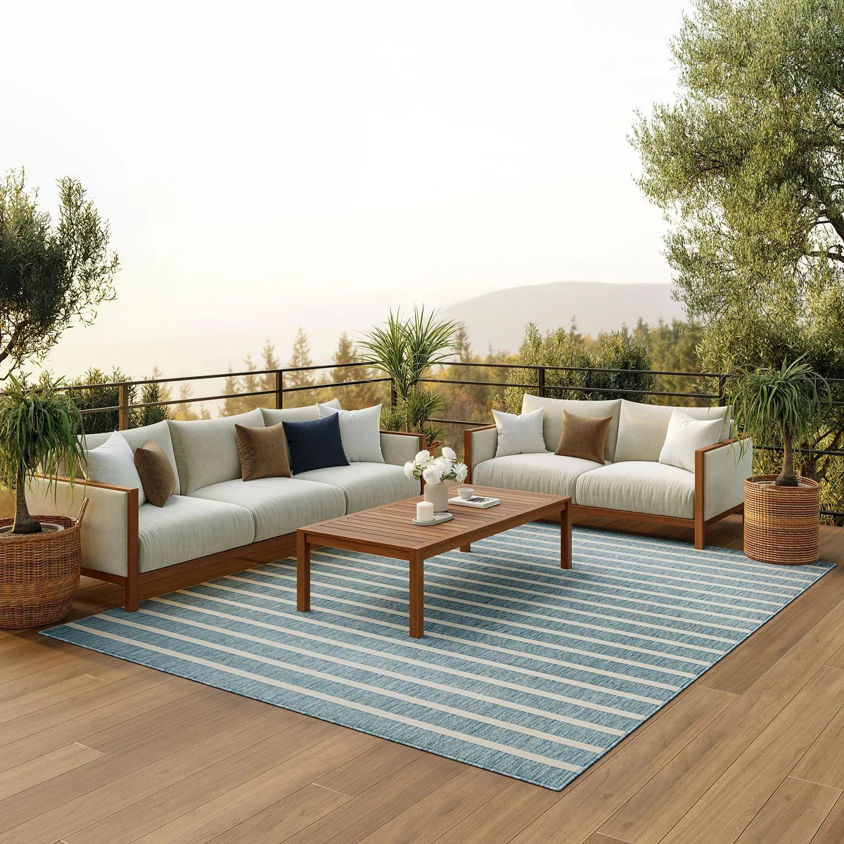 Nourison Positano 10' x 14' Aqua Ivory Modern Indoor/Outdoor Area Rug | Target