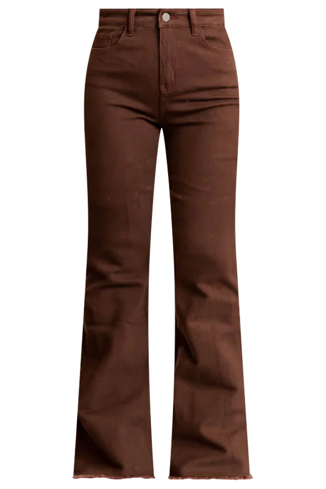 Tatum Brown Frayed Hem Flare Jeans | Pink Lily