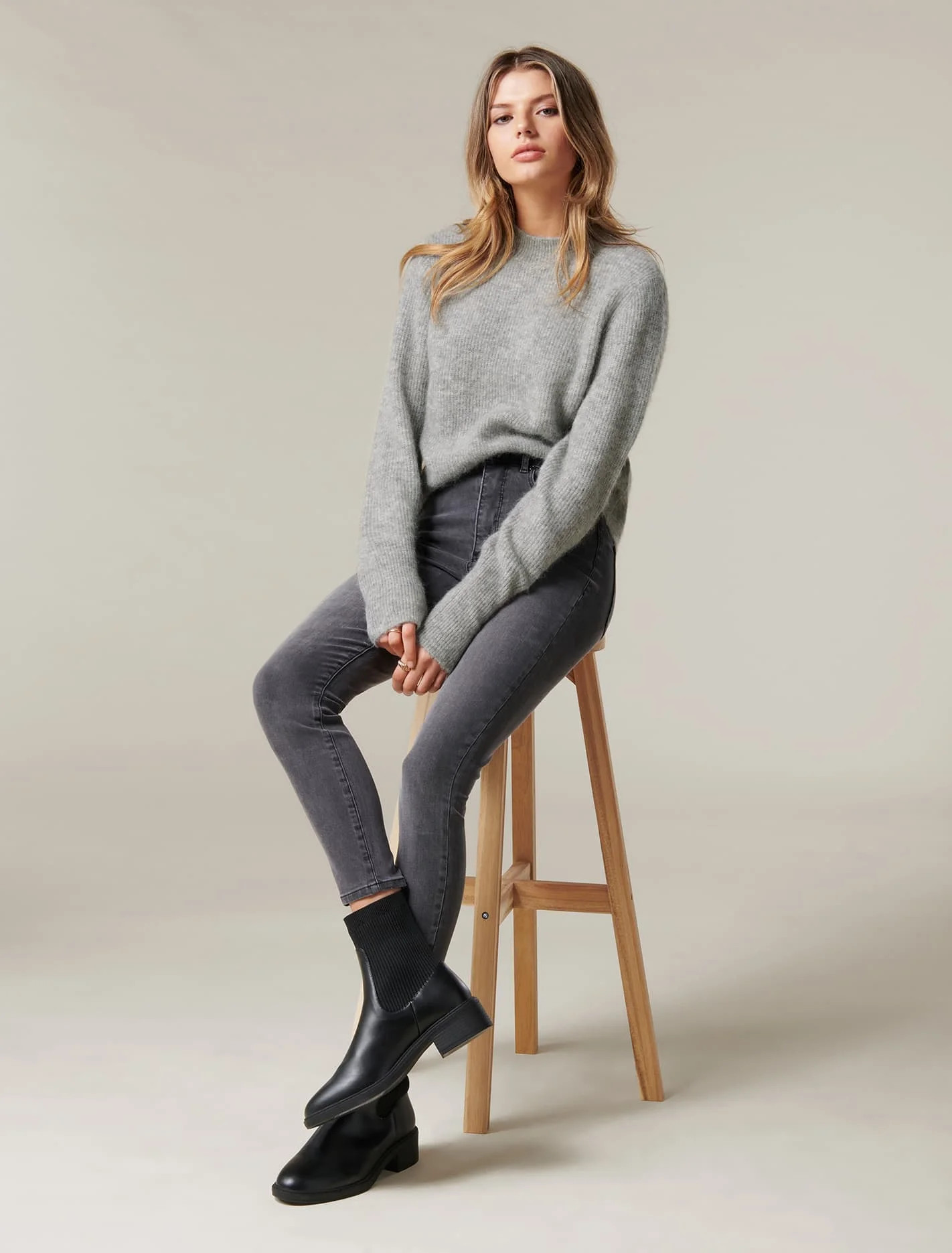 Luisa Blouson-Sleeve Knit Sweater - Grey Marle - l | Ever New (CA)