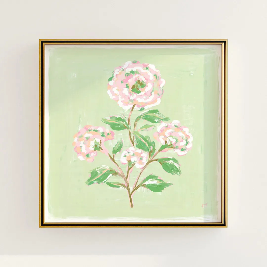 Green & Pink Floral Wall Art | Modern Southern Botanical Print | Grandmillennial Digital Download... | Etsy (US)