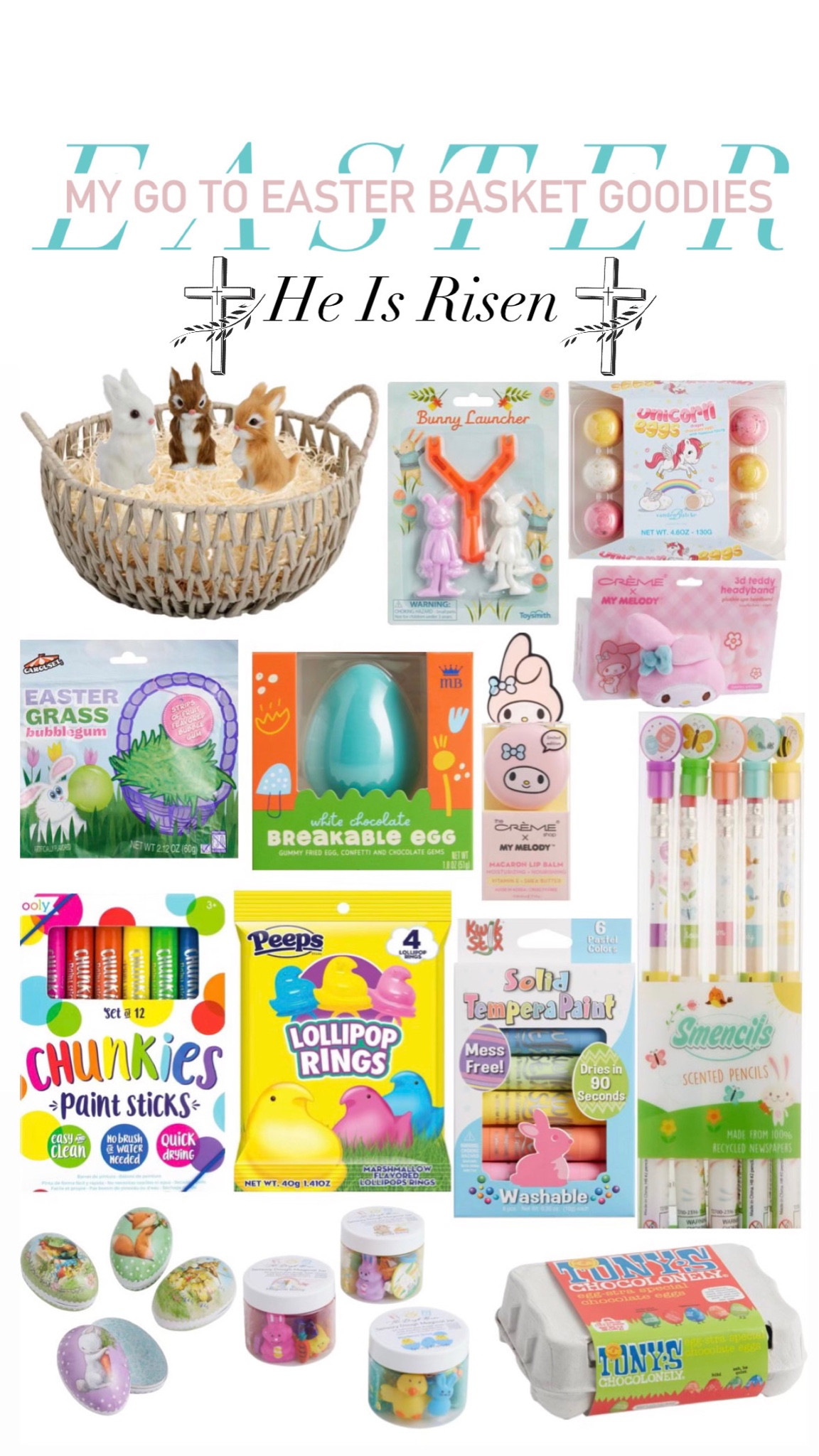 Im obsessed with these goodies from world market! 

Similar items from Amazon, as well as links to world market! 🫶🏼

Bunny launcher: https://www.worldmarket.com/p/slingshot-bunny-launcher-set-of-2-585974.html

Unicorn Eggs: https://www.worldmarket.com/p/vandenbulcke-chocolate-unicorn-eggs-12-piece-620579.html

My Melody headband: https://www.worldmarket.com/p/creme-shop-my-melody-plush-spa-headband-632003.html

My Melody Lip balm: https://www.worldmarket.com/p/creme-shop-my-melody-strawberry-banana-macaron-lip-balm-632004.html

Easter Basket: https://www.worldmarket.com/p/round-gray-open-weave-gift-basket-kit-with-handles-626987.html

Sensory Dough: https://www.worldmarket.com/p/glittery-sensory-dough-jars-set-of-3-619740.html

Easter Bunnies: https://www.worldmarket.com/p/faux-fur-bunnies-decor-set-of-3-609817.html

Easter Eggs: https://www.worldmarket.com/p/extra-small-nestler-paper-mache-egg-set-of-4-630264.html

Breakable Egg: https://www.worldmarket.com/p/maud-borup-white-chocolate-breakable-egg-631553.html


#LTKSpringSale #LTKkids #LTKSeasonal