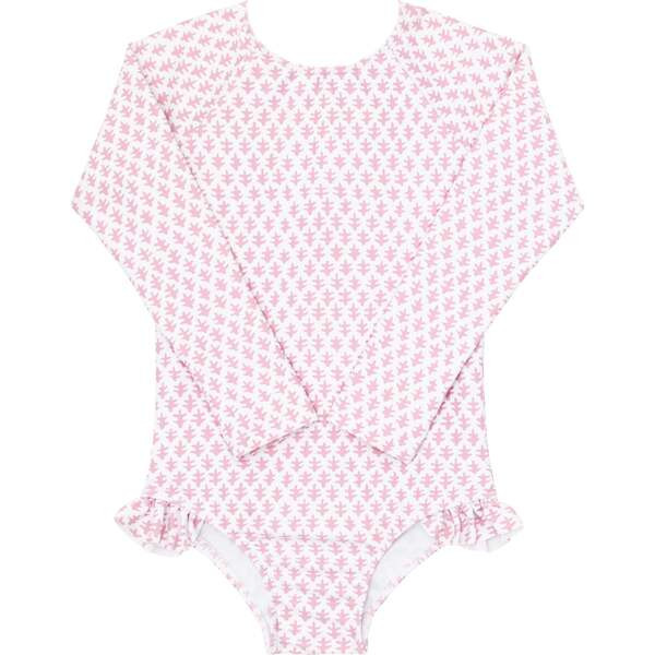 Nectar Leaf Rashguard One Piece, Pink/White - Minnow Swim | Maisonette | Maisonette