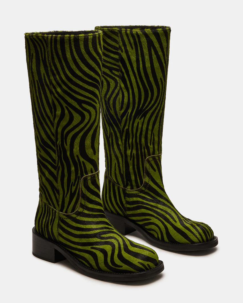 RIGGS Green Zebra Print Square-Toe Boot | Women's Boots | Steve Madden (US)
