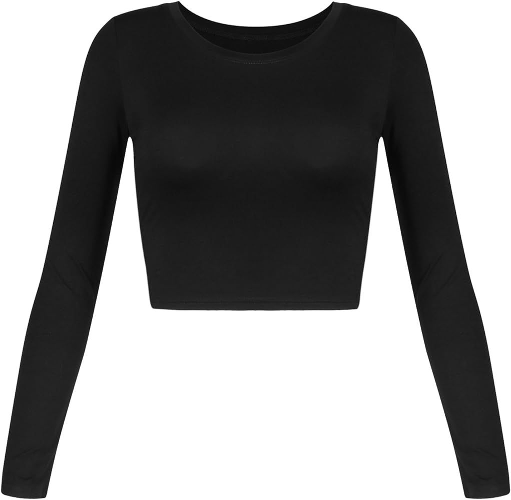 Women's Basic Round Neck Long Sleeve Crop Top | Amazon (US)