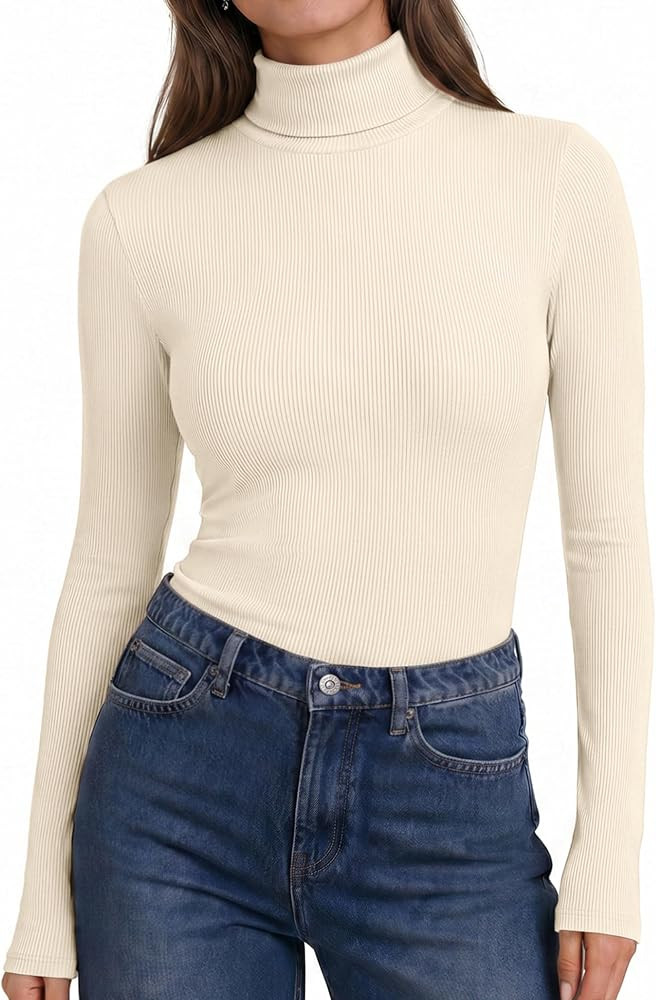 Ekouaer Womens Turtleneck Tops Winter Ribbed Long Sleeve Shirts | Amazon (US)