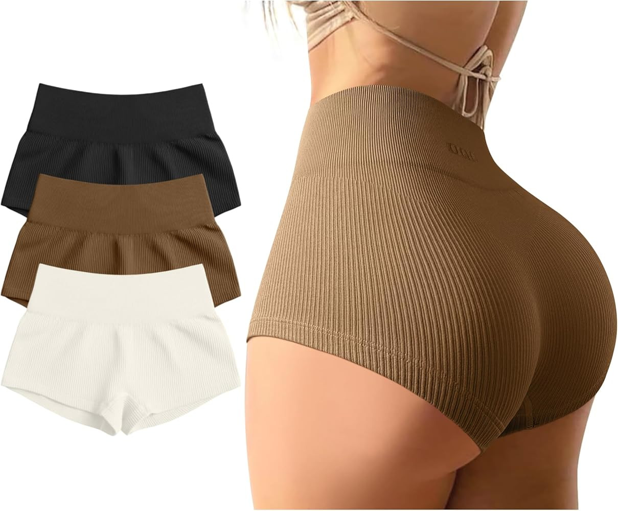 OQQ Women 3 Piece Yoga Shorts Sexy High Waist Booty Stretch Workout Exercise Hot Shorts | Amazon (US)