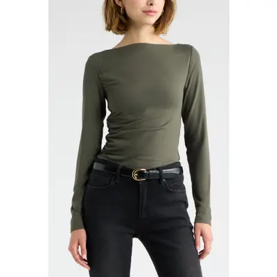 Open Edit Ruched Side Top in Black at Nordstrom, Size X-Large | Nordstrom