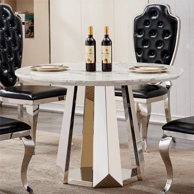 Modern Round Marble Dining Table Stainless Steel Base Luxury Kitchen & Dining Room Table For Family Meals And Gatherings | Wayfair North America