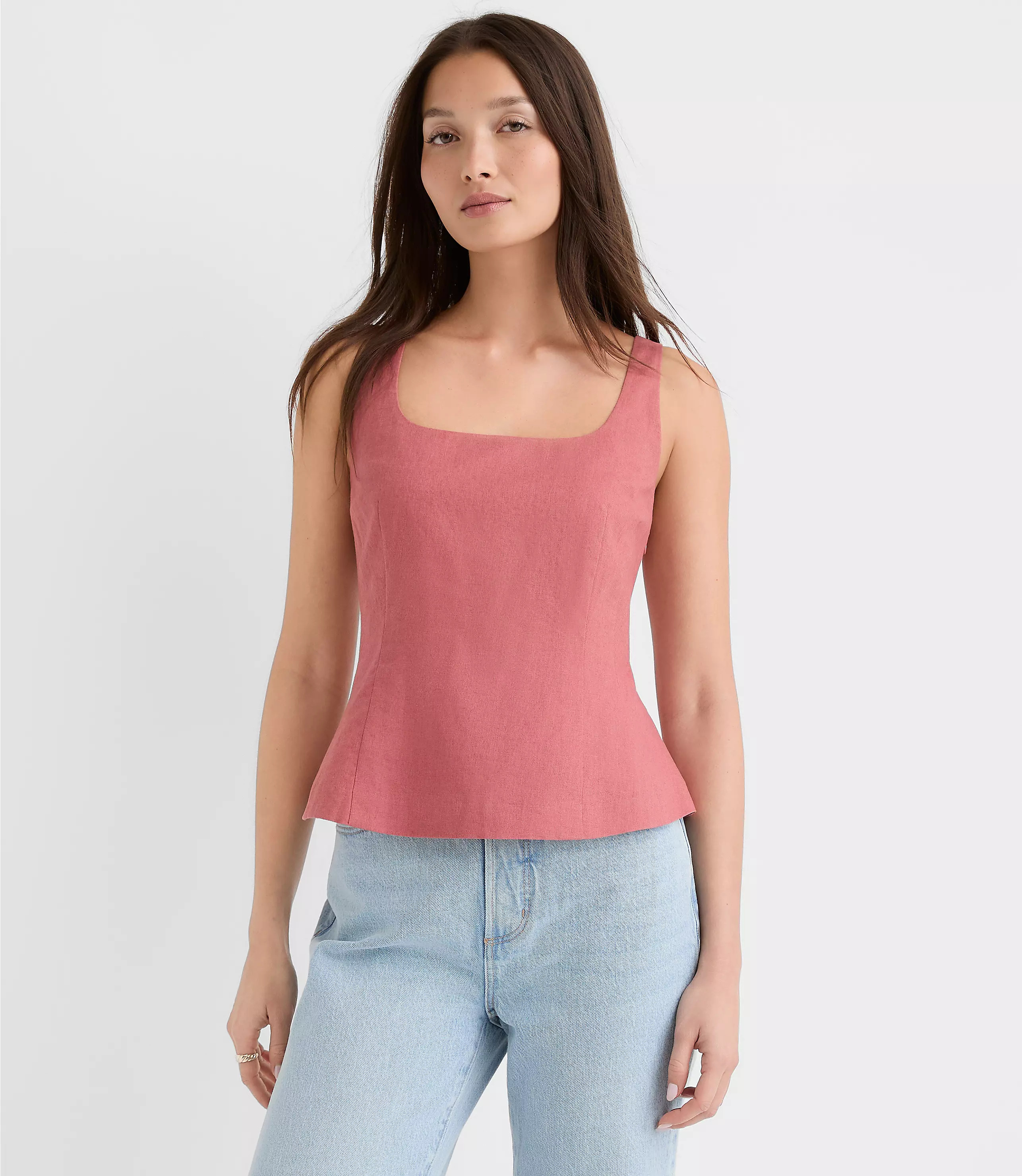 Seamed Linen Cotton Peplum Top | LOFT