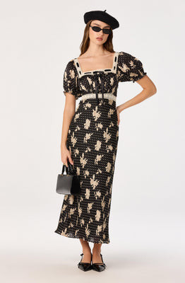 ASTR the Label | Kim Square Neck Maxi Dress in Black polka dot |  Size L | ASTR The Label (US)