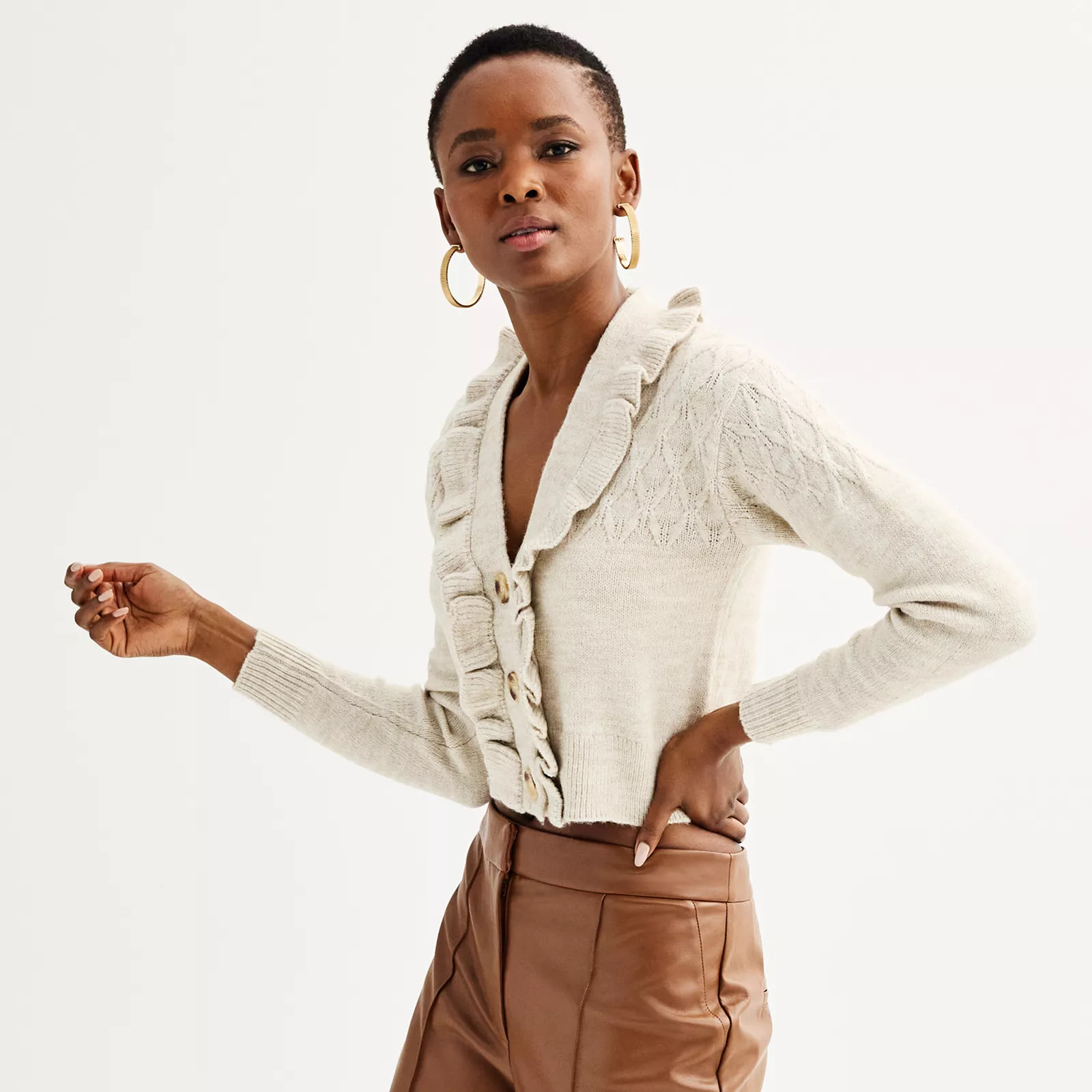 Women's Industry Ruffled Cable-Knit Cardigan | Kohl's