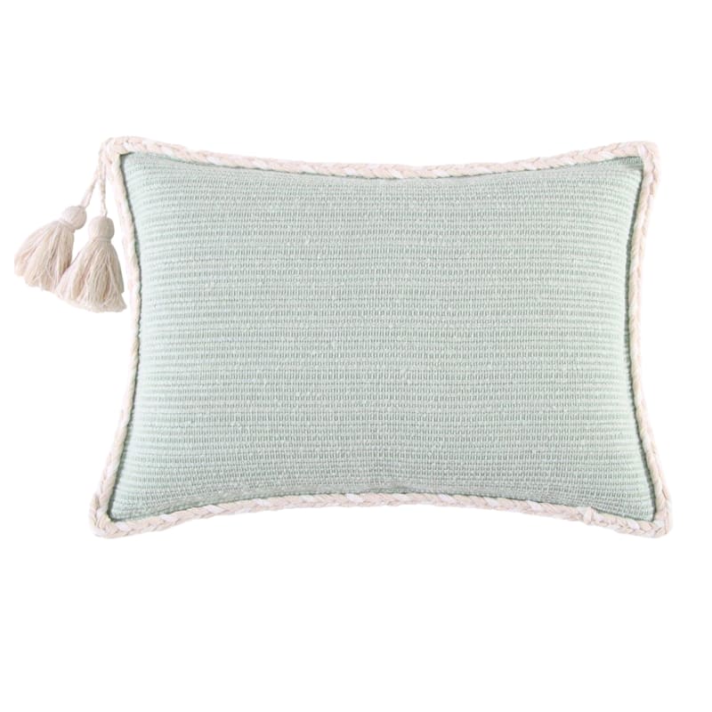Green Woven Throw Pillow with Rope Border & Tassel, 14x20 | At Home
