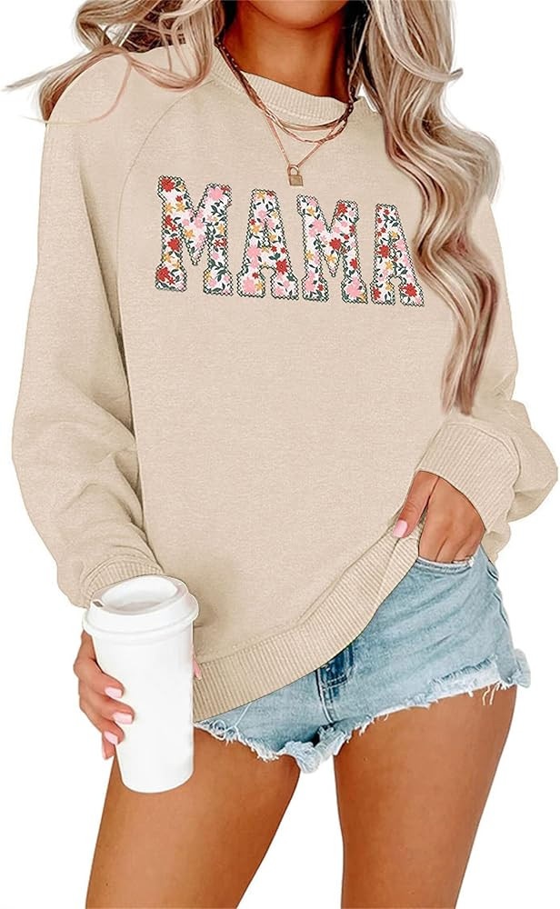 Dressmine Womens Casual Long Sleeve Crewneck Loose Mama Sweatshirt Graphic Shirts Pullover Tops | Amazon (US)