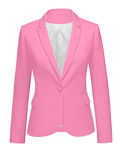 luvamia Women's Long Sleeve Formal Notch Lapel Button Down Blazer Pockets Jacket Women's Petite Blazers Pink Womens Blazer One Button Blazer Women Lined Blazers for Women Sachet Pink Size Small | Amazon (US)
