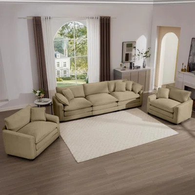 Modern 3 Piece Living Room, Set, Living Room Set Include 3-Seater Sofa and Two Single Chairs | Wayfair North America