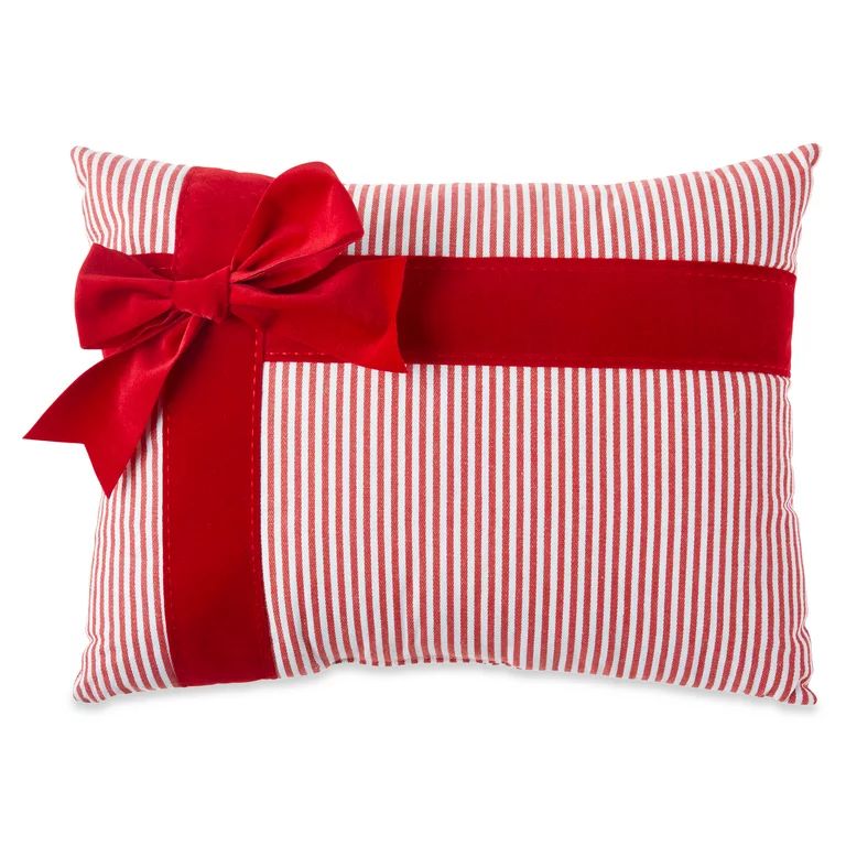 Holiday Time Red/White Stripe Pillow Decor with Big Red Bow, 12 inches - Walmart.com | Walmart (US)