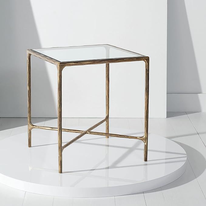 Safavieh Couture Home Collection Jessa Brass Metal/Tempered Glass Top Square End Table (Fully Ass... | Amazon (US)