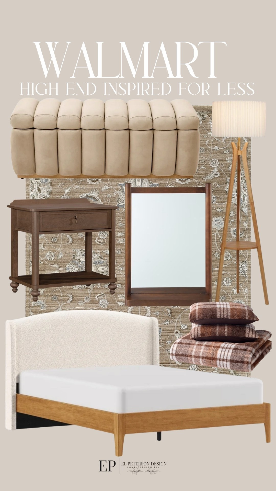 Walmart
Bed
Floor lamp
Nighstand
Mirror
Rug
Blanket set

#LTKHome