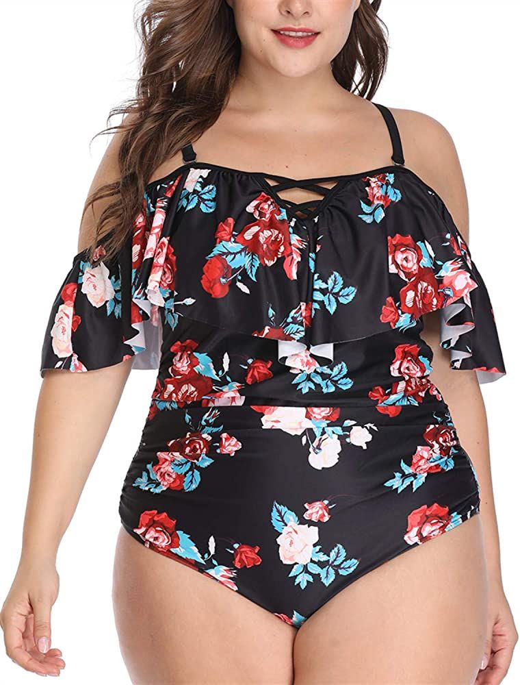 Daci Women Plus Size One Piece Swimsuits Tummy Control Flounce Off Shoulder Bathing Suits | Amazon (US)
