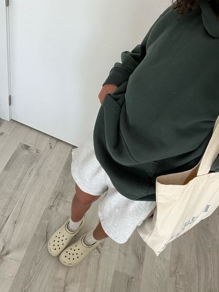 cozy day outfit ! 

green hoodie - Abercrombie 
grey sweat shorts - Abercrombie 
platform crocs