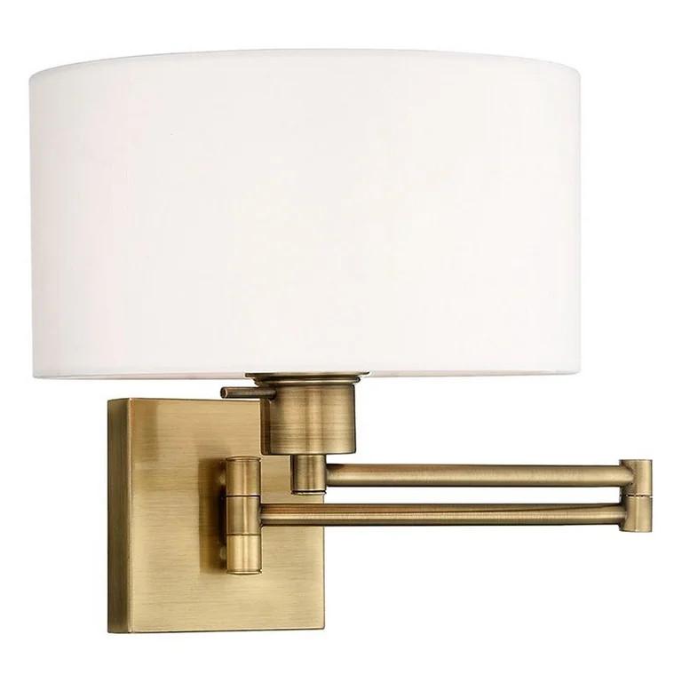 1 Light Traditional Steel Swing Arm Wall Sconce with Off-White Fabric Shade-11 inches H By 11 inc... | Walmart (US)