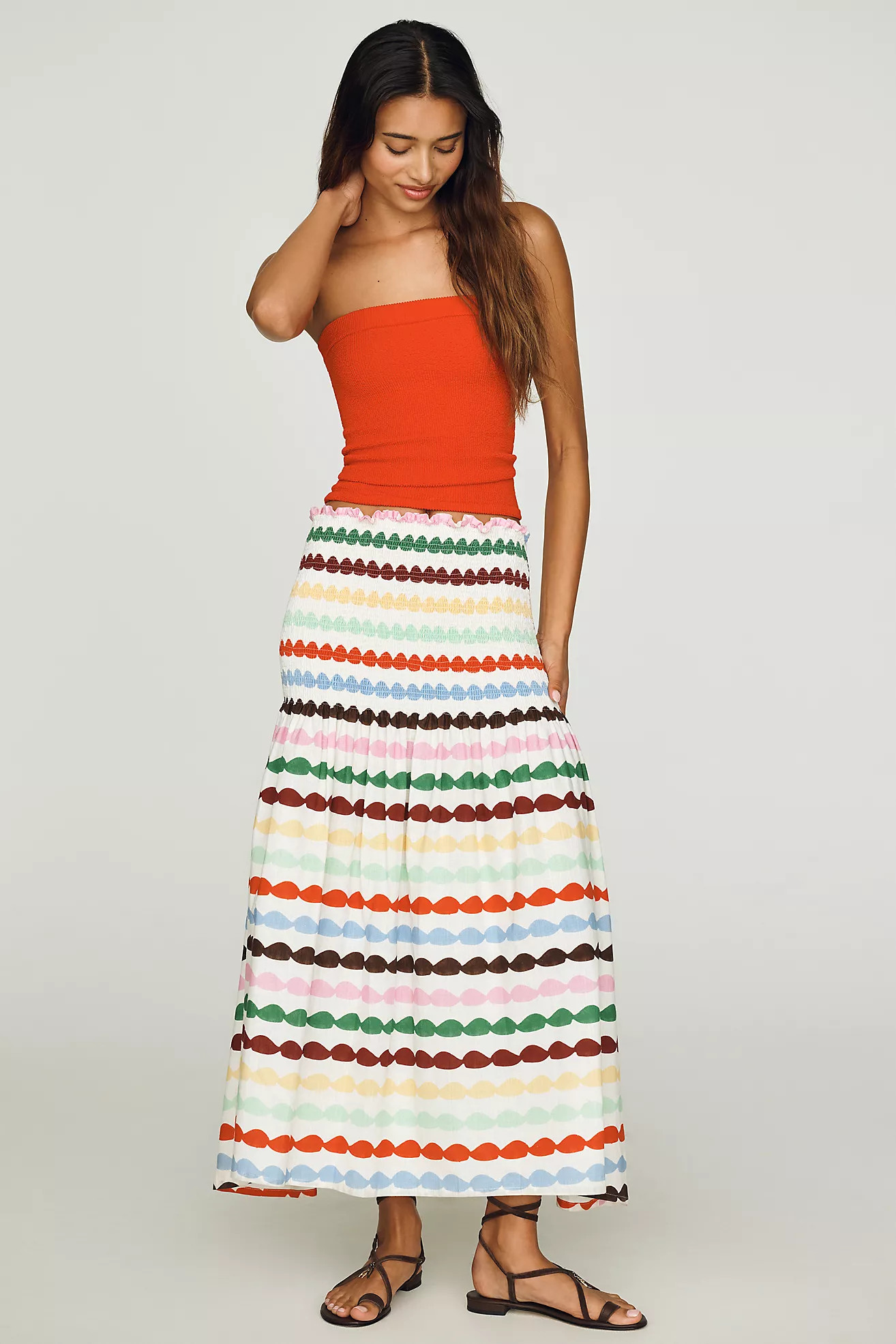 Sixxta Cotton Rainbow Shirred Skirt | Anthropologie (US)