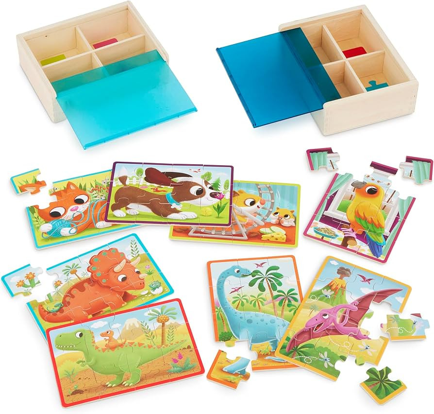 Amazon.com: B. toys- Pack o' Puzzles 2-Pack - Pets & Dinos- Wooden Puzzle Box Set – 2 Puzzle Bo... | Amazon (US)