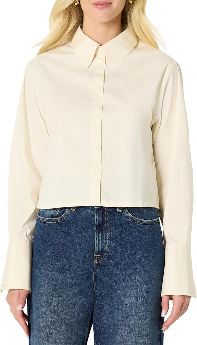Amazon Essentials (Demi's Pick) Women's Modern Oversized-Fit Cropped Cotton Stretch Poplin Button... | Amazon (US)