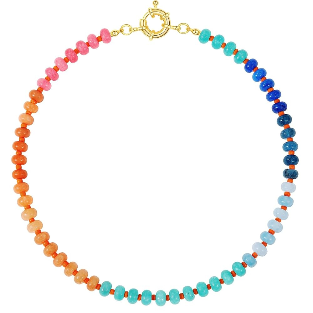 KELORIS PATH Beaded Gemstone Necklaces for Women, Boho Colorful Bead Choker Necklace, Natural Sto... | Amazon (US)