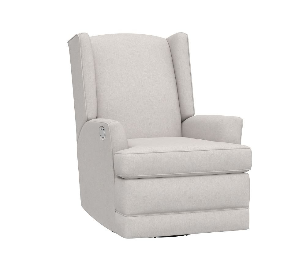 Modern Wingback Swivel Glider Recliner, Manual, Performance Brushed Chenille, Dove, w/ Metal Lever | Pottery Barn Kids