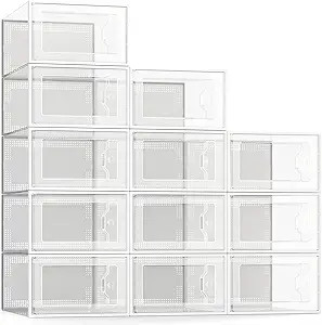 SEE SPRING Large 12 Pack Shoe Storage Box, Clear Plastic Stackable Shoe Organizer for Closet, Spa... | Amazon (US)