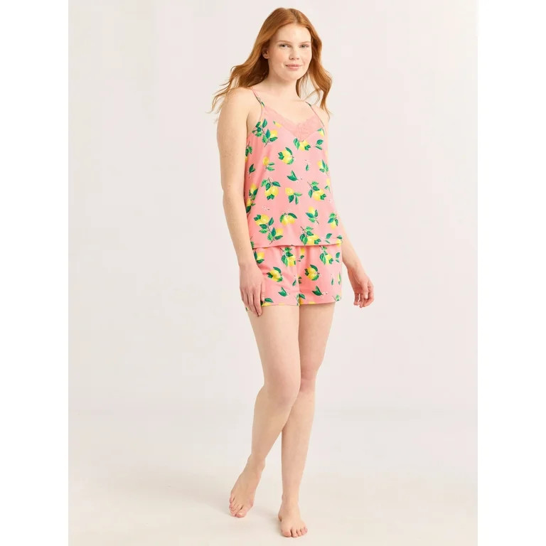 Joyspun Women’s Dreamy Soft Collection Lace Trim Knit Cami and Shorts Pajama Set, Sizes XS to 3... | Walmart (US)