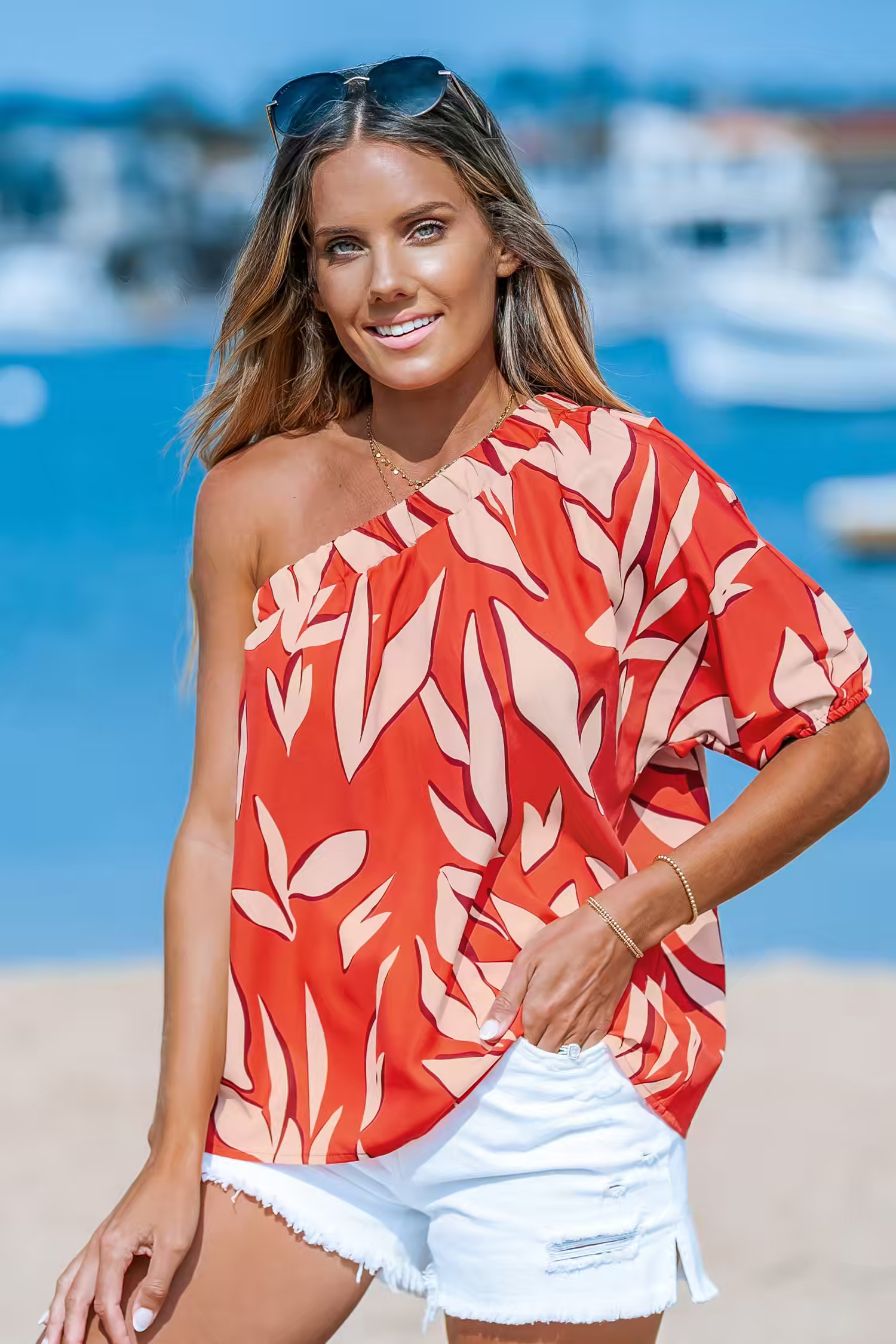 Tropical One-Shoulder Puff Sleeve Blouse | Cupshe US