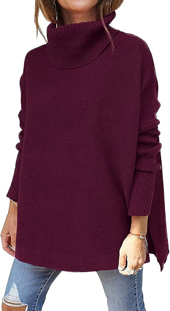 LILLUSORY Women's Turtleneck Oversized Sweaters Long Batwing Sleeve Spilt Hem Tunic Pullover Knit... | Amazon (US)