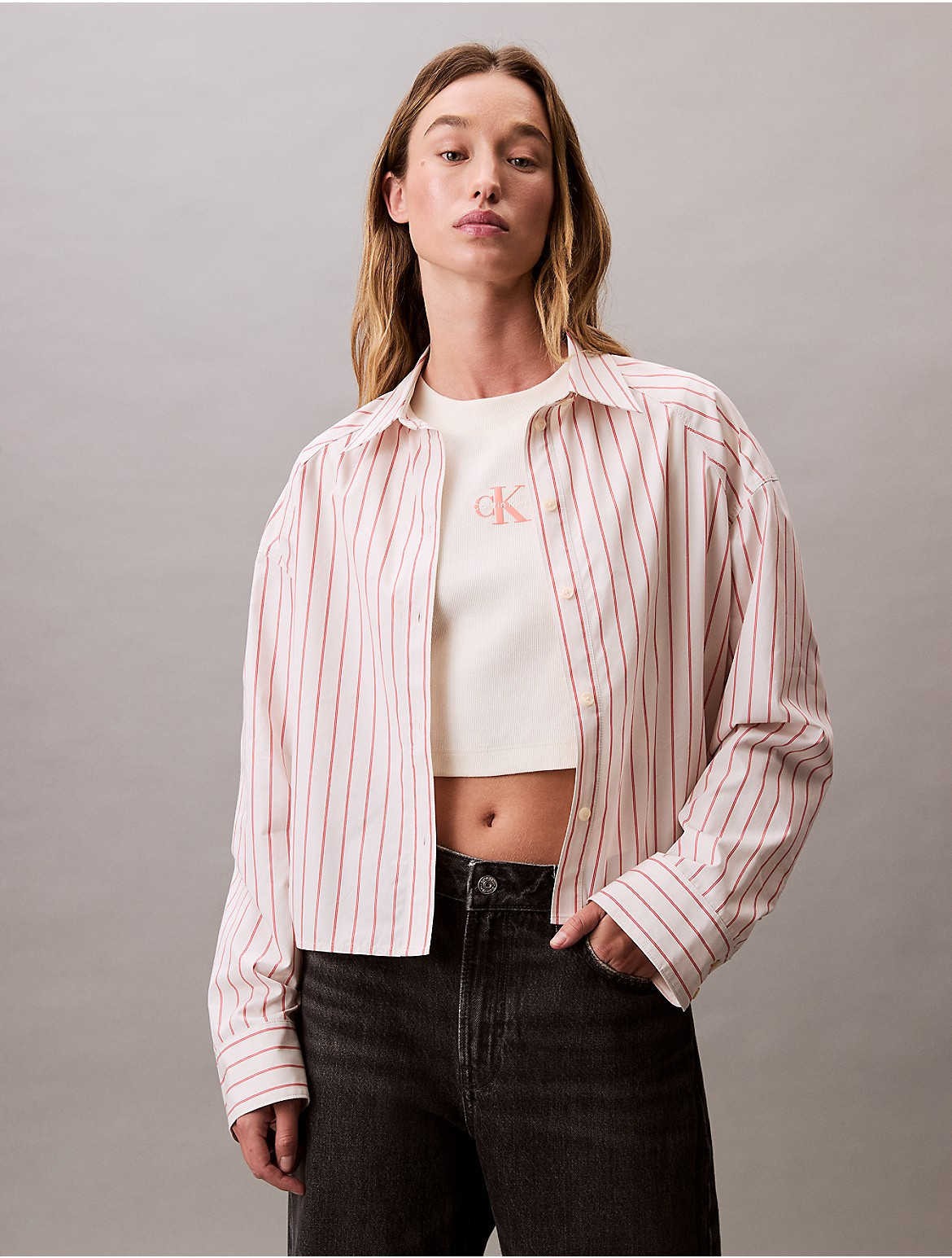 Calvin Klein Women's Stripe Cropped Boxy Button-Down Shirt - Multi - XS | Calvin Klein (US)