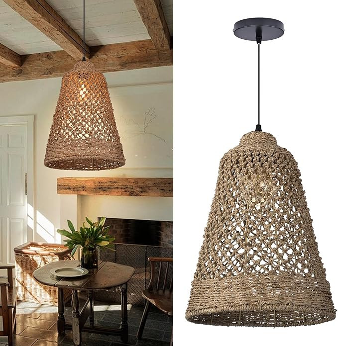 Arturesthome Wicker Pendant Light Fixture Basket Rattan Chandelier Handmade Pendant Lighting for ... | Amazon (US)