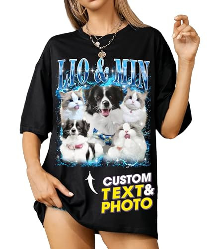 Mit & Mia Custom Dog Shirts Personalized Shirt with Face Photo Custom Pet Shirts Bootleg Rap Tee 90s Vintage Shirt Unique Birthday Gifts for Dog Cat Lovers | Amazon (US)