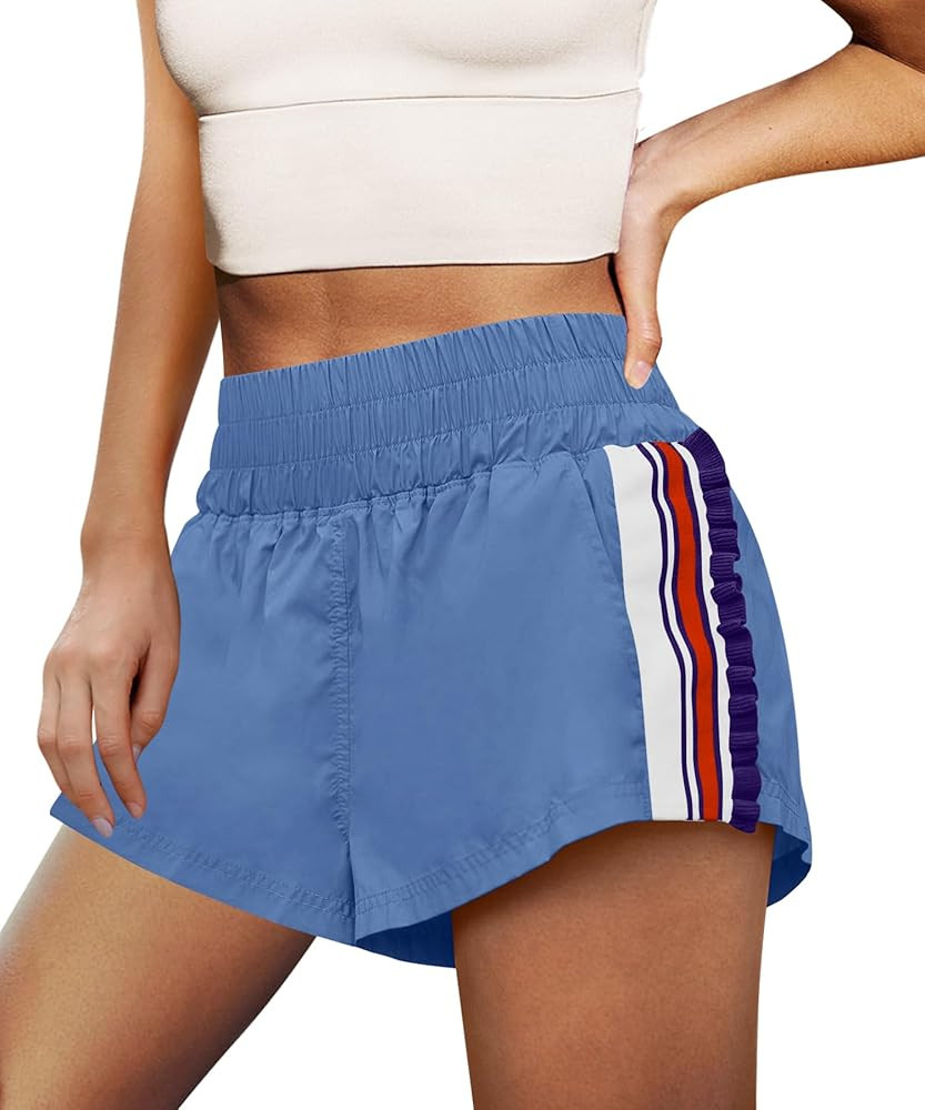 LAMISSCHE Womens Running Shorts Athletic High Waisted Biker Shorts Summer Workout Quick Dry Strip... | Amazon (US)