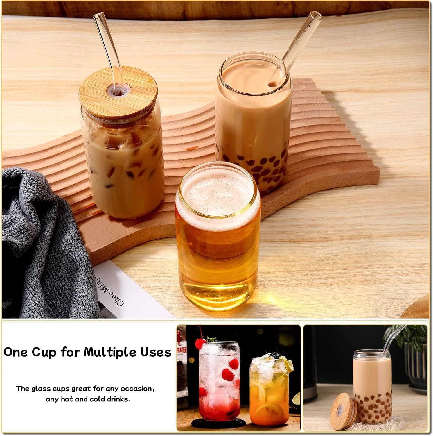 DWTS DANWEITESI Glass Cups with Lids and Straws 4 pcs,16oz Drinking Glasses Set for Coffee Bar Ac... | Amazon (US)