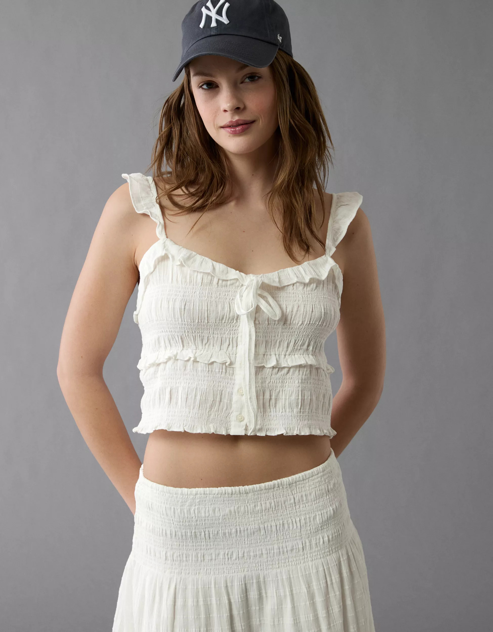 AE Smocked Ruffle Tank Top | American Eagle Outfitters (US & CA)
