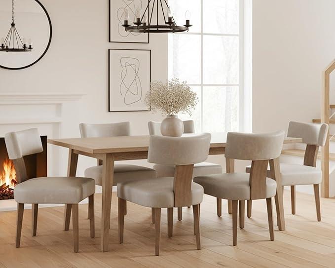 HNY Mid Century Modern Dining Chairs Set of 6, Farmhouse PU Leather Upholstered Accent Chair Curv... | Amazon (US)