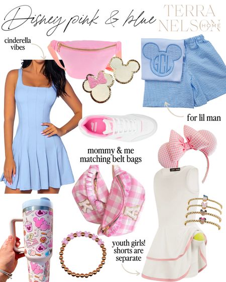 Disney outfits for summer. Blue and pink pastels. Belt bags, white sneakers, tumblers 

#LTKFind #LTKunder100 #LTKfamily