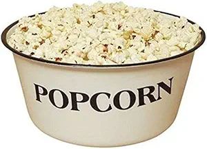 Large Popcorn Bowl - Round White Dish with Black Touches and Rim for Snack - Popcorn Bucket, Dish... | Amazon (US)