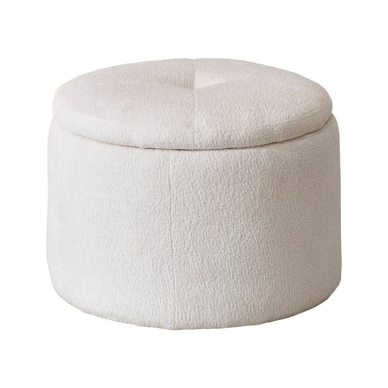 Modern Round Storage Ottoman with Removable Lid, Chenille Footstool for Living Room, White | Walmart (US)